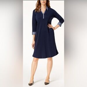 Karen Scott Blue A-Line Polo Collar Dress for Work